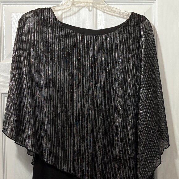 Connected Women's Black Metallic Cape-Overlay Sheath Cocktail Dress. Size 10 - Picture 4 of 14
